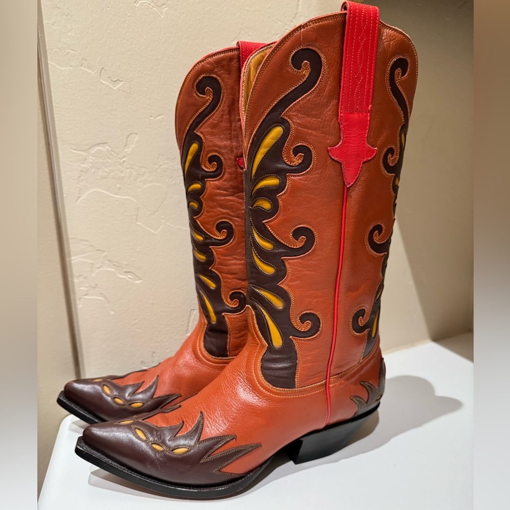 Heritage Boot Co Ladies Inlay Western Cowgirl Cowboy Boots 7.5 Handmade